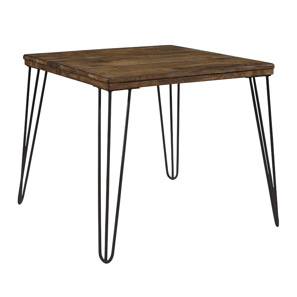 Hali 22 Inch Side End Table, Rubberwood, Black Metal Hairpin Legs, Brown - BM313579