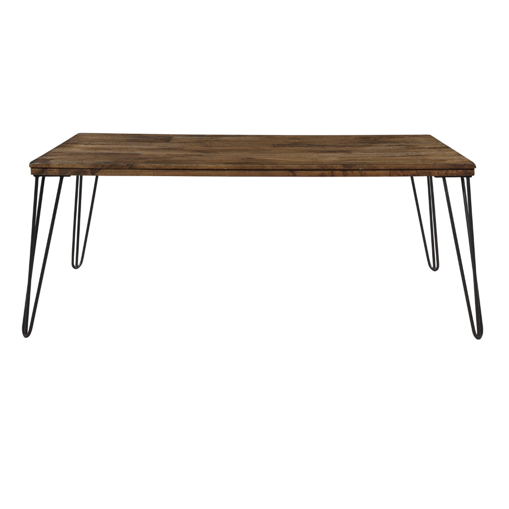 Hali 44 Inch Cocktail Coffee Table, Rubberwood, Black Metal Legs, Brown - BM313580