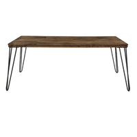 Hali 44 Inch Cocktail Coffee Table, Rubberwood, Black Metal Legs, Brown - BM313580