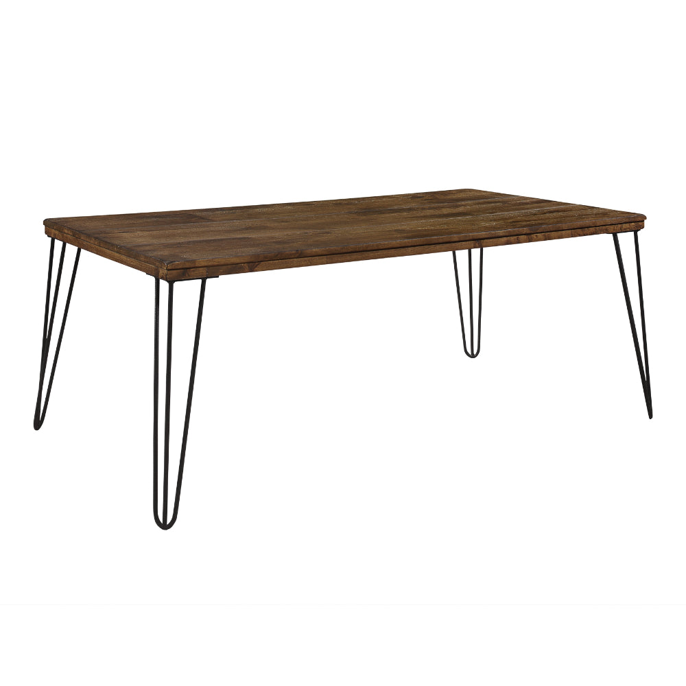 Hali 44 Inch Cocktail Coffee Table, Rubberwood, Black Metal Legs, Brown - BM313580