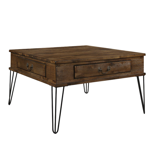 Itti 32 Inch Square Cocktail Coffee Table, 2 Drawers, Brown Wood, Black - BM313581