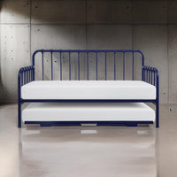 Ziva Daybed with Lift Up Trundle, Navy Blue Metal Frame, Folding Legs - BM313584