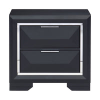 Rosy 27 Inch Nightstand, 2 Drawers, Chrome Accents, Midnight Blue Wood - BM313588