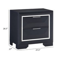 Rosy 27 Inch Nightstand, 2 Drawers, Chrome Accents, Midnight Blue Wood - BM313588