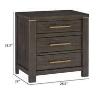 Carie 29 Inch Nightstand, 3 Drawers, Gold Accent Handles, Brown Gray Wood - BM313590