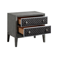 Stacy 29 Inch Nightstand, 2 Faux Leather Upholstered Drawers, Gray Wood - BM313593