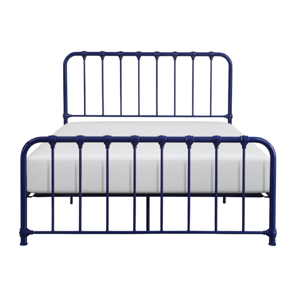 Ethan Queen Size Bed, Classic Open Slatted Metal Frame Design, Blue - BM313596