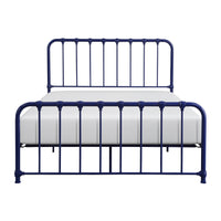 Ethan Queen Size Bed, Classic Open Slatted Metal Frame Design, Blue - BM313596