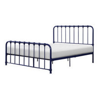 Ethan Queen Size Bed, Classic Open Slatted Metal Frame Design, Blue - BM313596