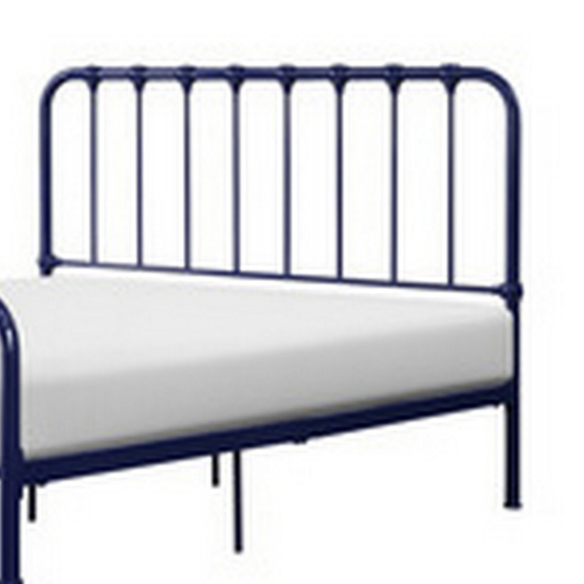 Ethan Queen Size Bed, Classic Open Slatted Metal Frame Design, Blue - BM313596