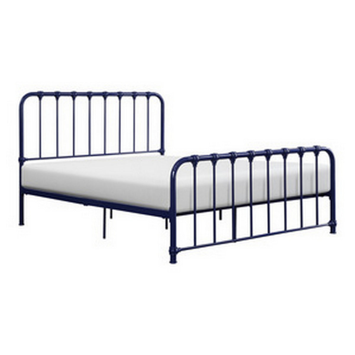 Ethan Queen Size Bed, Classic Open Slatted Metal Frame Design, Blue - BM313596