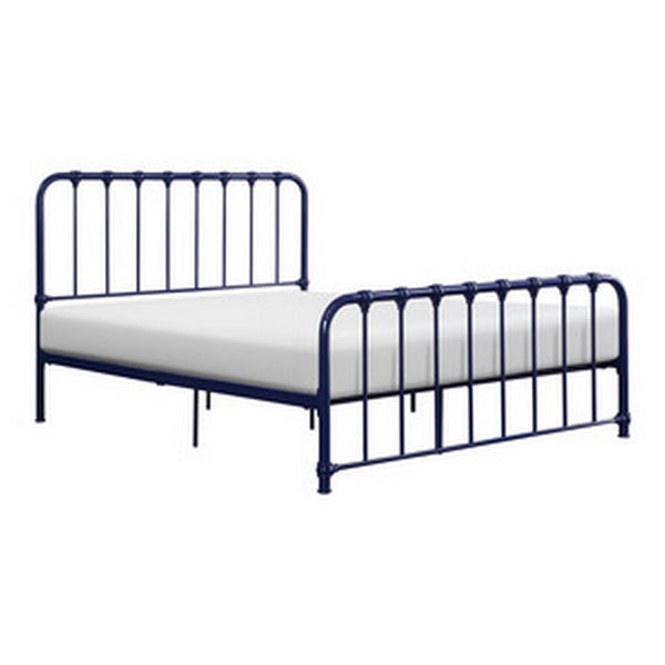 Ethan Queen Size Bed, Classic Open Slatted Metal Frame Design, Blue - BM313596