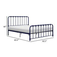 Ethan Queen Size Bed, Classic Open Slatted Metal Frame Design, Blue - BM313596