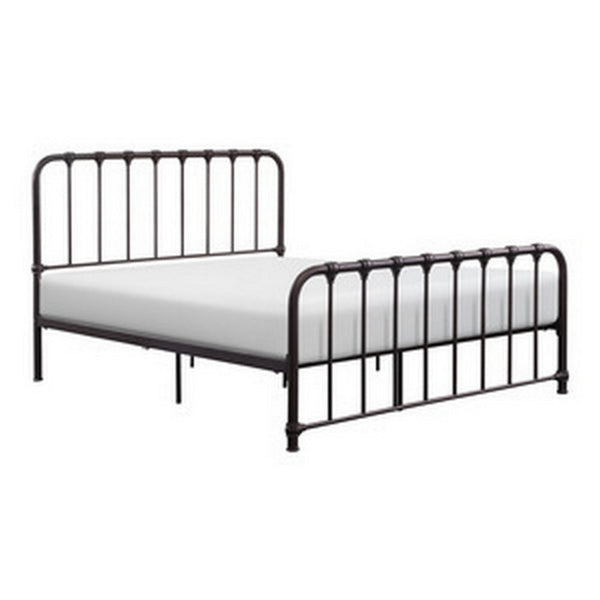 Ethan Queen Size Bed, Classic Open Slatted Metal Frame Design, Dark Bronze - BM313597