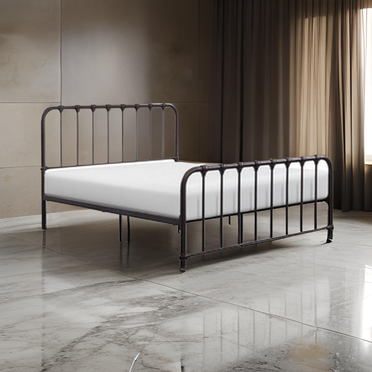 Ethan Queen Size Bed, Classic Open Slatted Metal Frame Design, Dark Bronze - BM313597