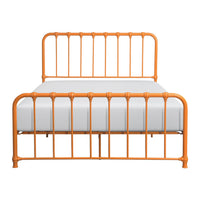 Ethan Queen Size Bed, Classic Open Slatted Metal Frame Design, Orange - BM313598