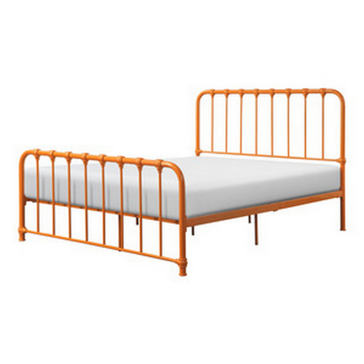 Ethan Queen Size Bed, Classic Open Slatted Metal Frame Design, Orange - BM313598