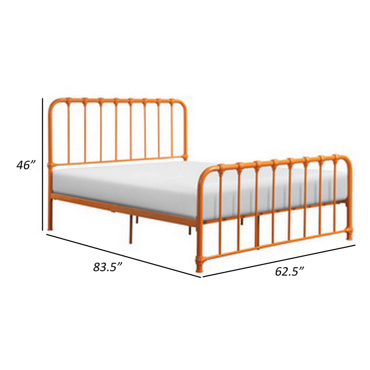 Ethan Queen Size Bed, Classic Open Slatted Metal Frame Design, Orange - BM313598