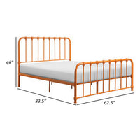 Ethan Queen Size Bed, Classic Open Slatted Metal Frame Design, Orange - BM313598