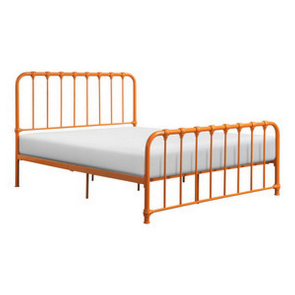 Ethan Queen Size Bed, Classic Open Slatted Metal Frame Design, Orange - BM313598