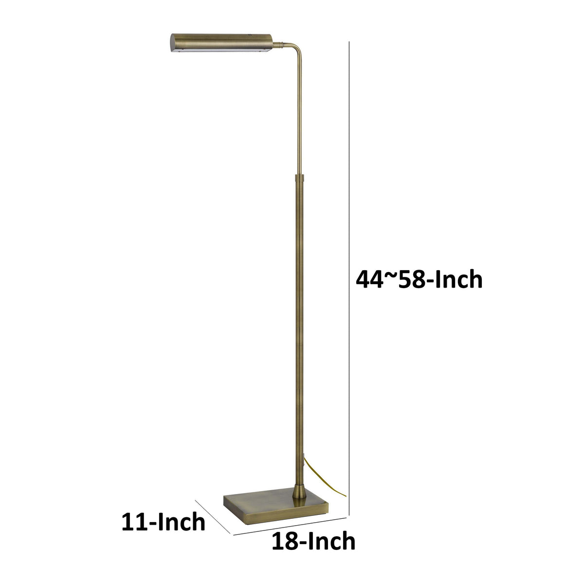 Kime 44-58 Inch Floor Lamp, Adjustable Height, LED, Antique Brass Finish - BM313618