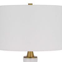 31 Inch Table Lamp with White Drum Shade, Clear Crystal Base, Brass Finish - BM313621