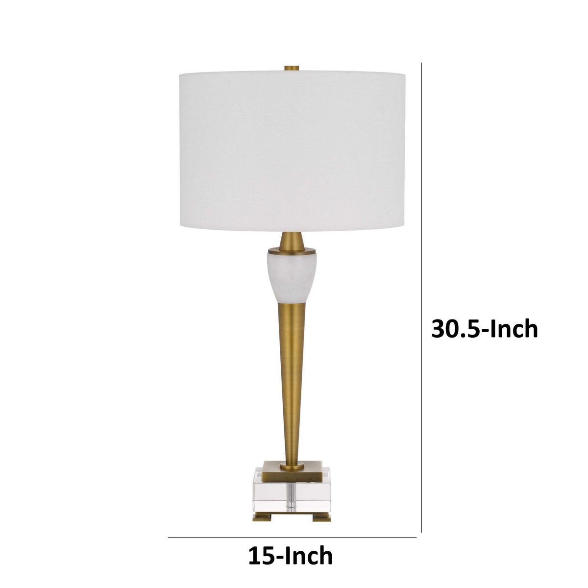 31 Inch Table Lamp with White Drum Shade, Clear Crystal Base, Brass Finish - BM313621