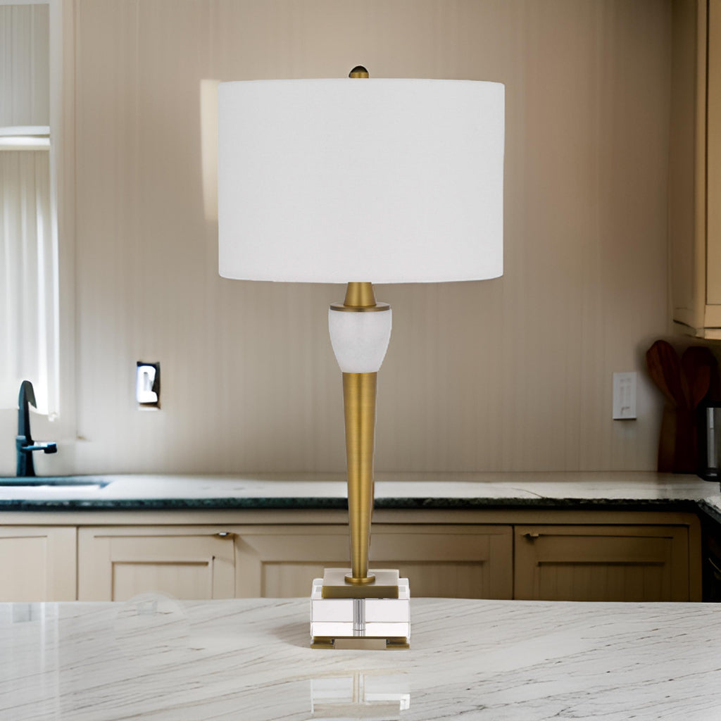 Benzara 31 Inch Table Lamp with White Drum Shade, Clear Crystal Base ...