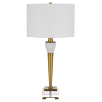 31 Inch Table Lamp with White Drum Shade, Clear Crystal Base, Brass Finish - BM313621