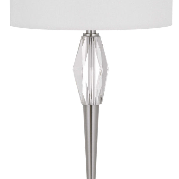 32 Inch Table Lamp with White Drum Shade, Marble Base, Brushed Steel - BM313622