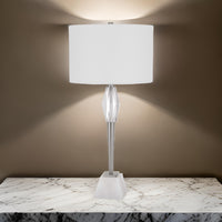 32 Inch Table Lamp with White Drum Shade, Marble Base, Brushed Steel - BM313622