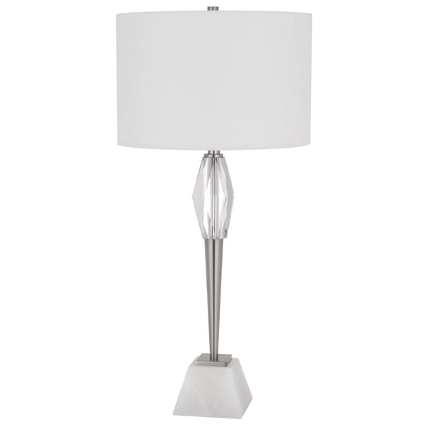 32 Inch Table Lamp with White Drum Shade, Marble Base, Brushed Steel - BM313622