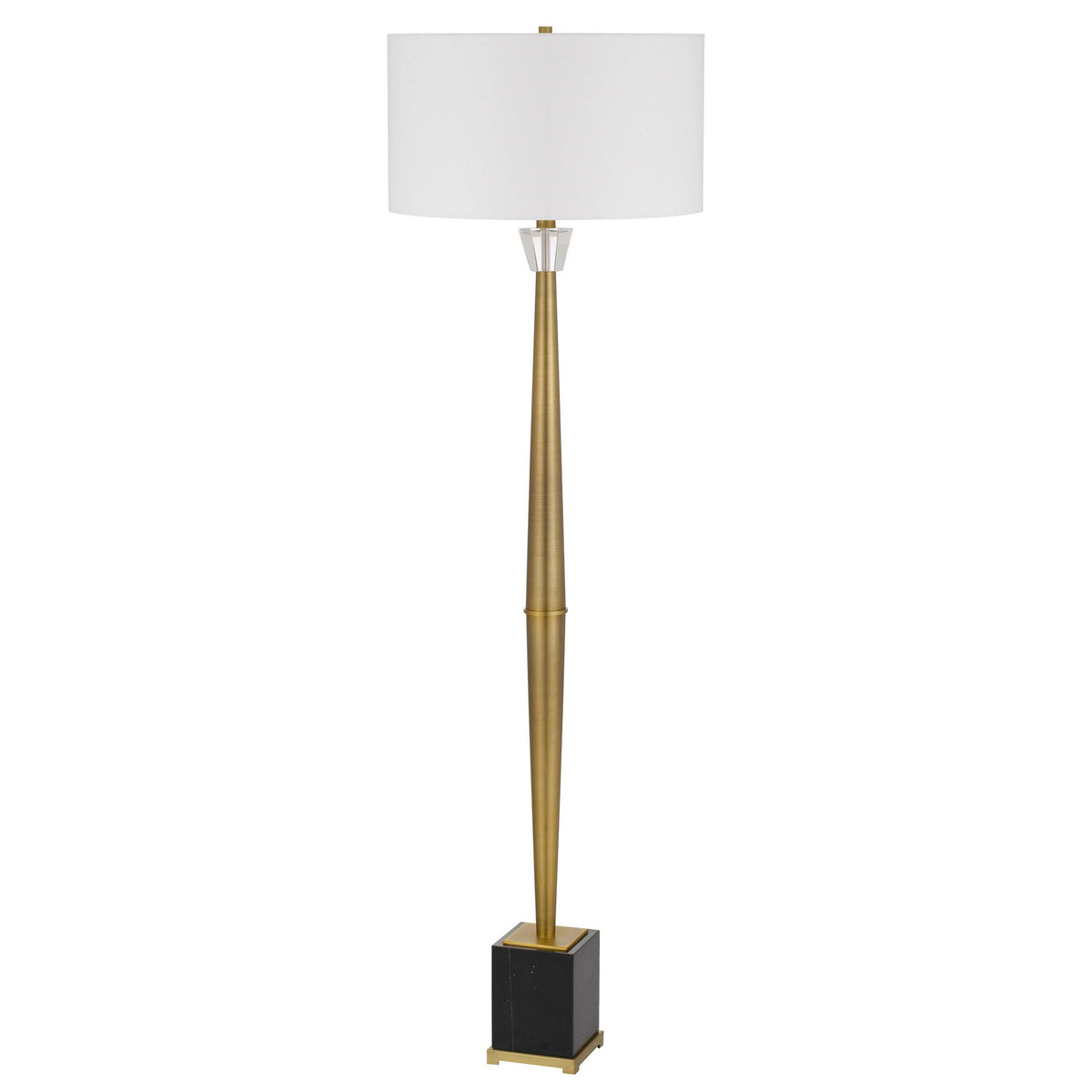 62 Inch Floor Lamp with White Drum Shade, Marble Base, Crystal, Brass - BM313623