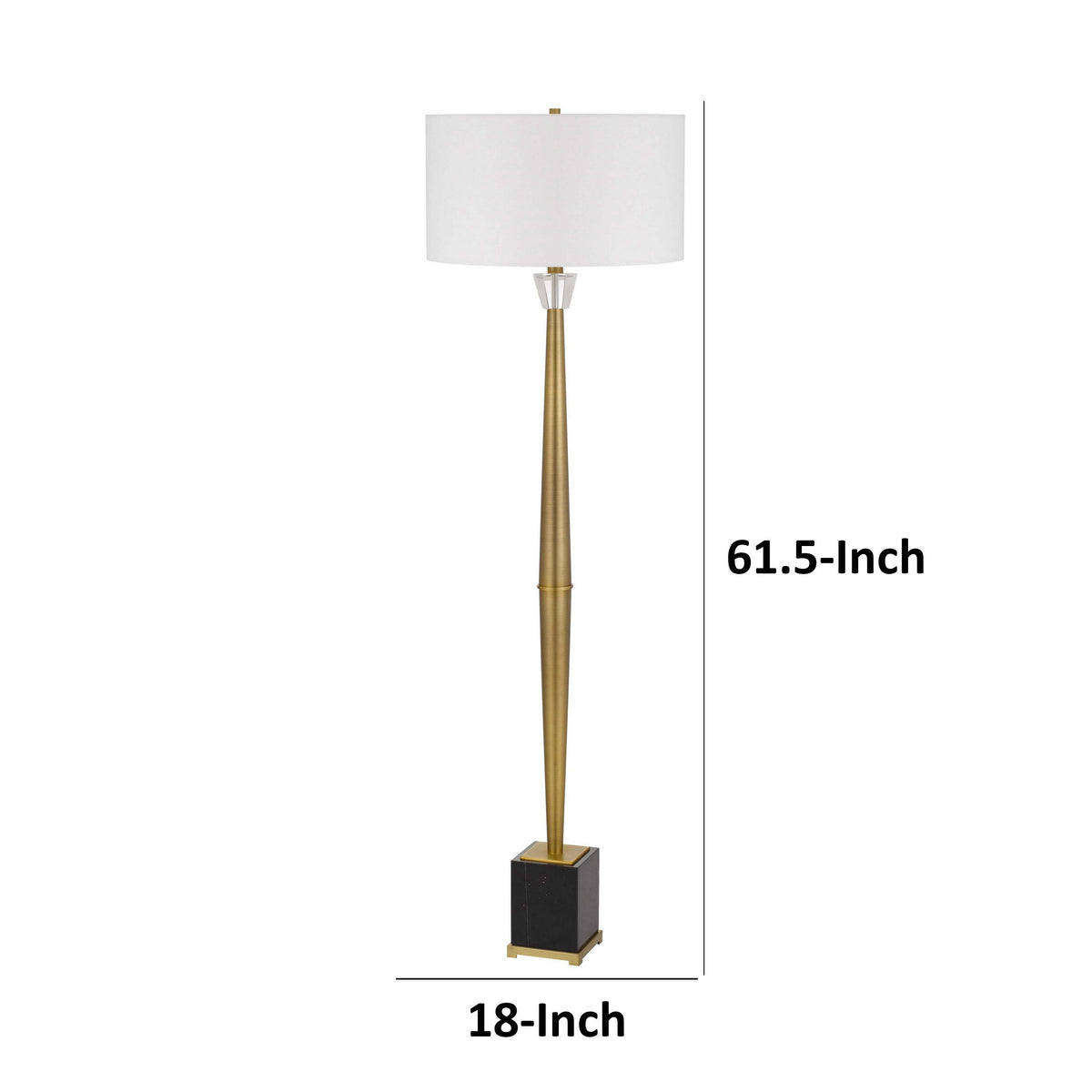 62 Inch Floor Lamp with White Drum Shade, Marble Base, Crystal, Brass - BM313623