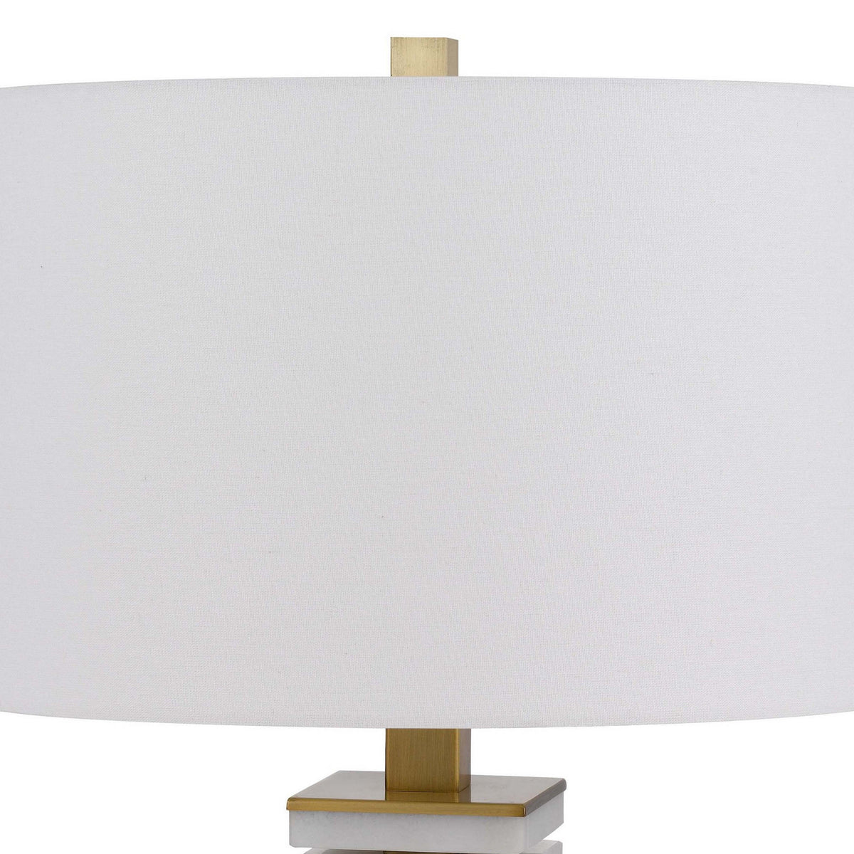 28 Inch Table Lamp, White Drum Hardback, Marble and Antique Brass Finish - BM313624