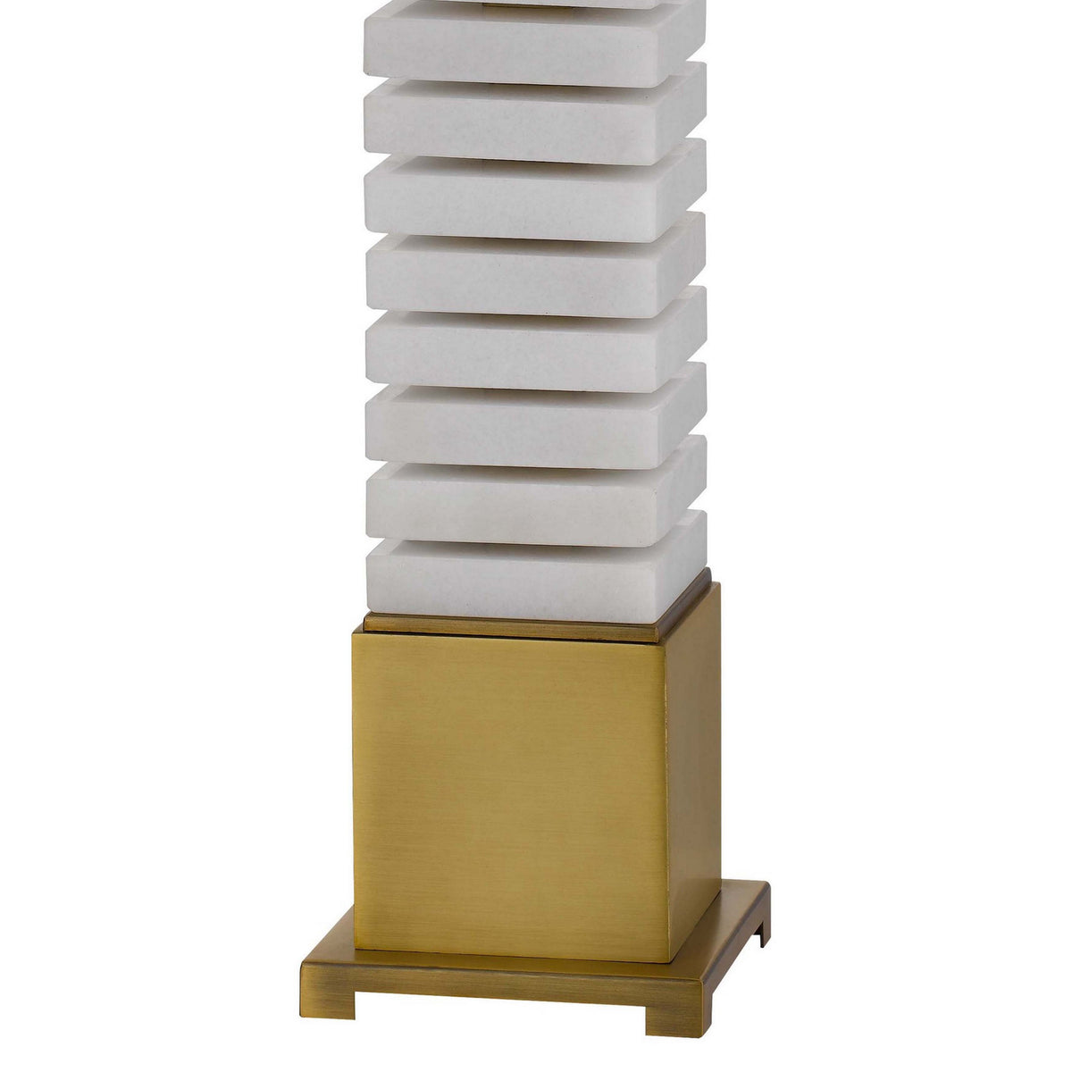 28 Inch Table Lamp, White Drum Hardback, Marble and Antique Brass Finish - BM313624