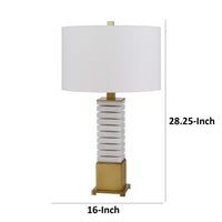 28 Inch Table Lamp, White Drum Hardback, Marble and Antique Brass Finish - BM313624