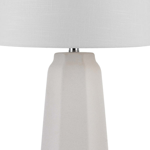 Niu 30 Inch Table Lamp Set of 2, Drum Shade, Sandy White Ceramic Prism Base - BM313625