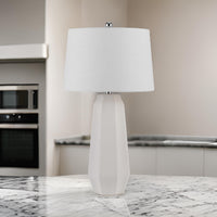 Niu 30 Inch Table Lamp Set of 2, Drum Shade, Sandy White Ceramic Prism Base - BM313625