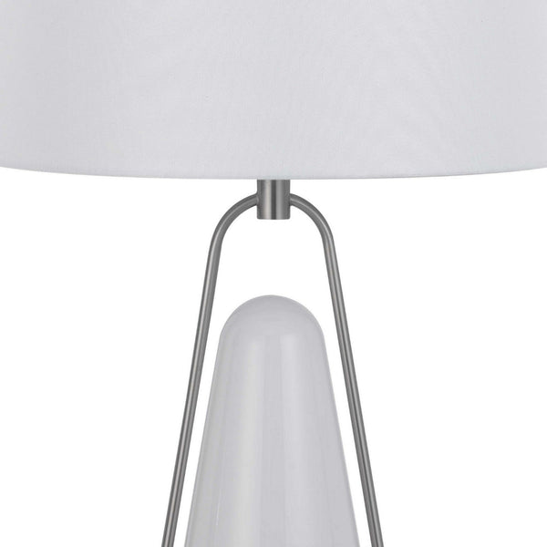 29 Inch Table Lamp, LED Lit, White Drum Hardback, Silver Metal and Glass - BM313627