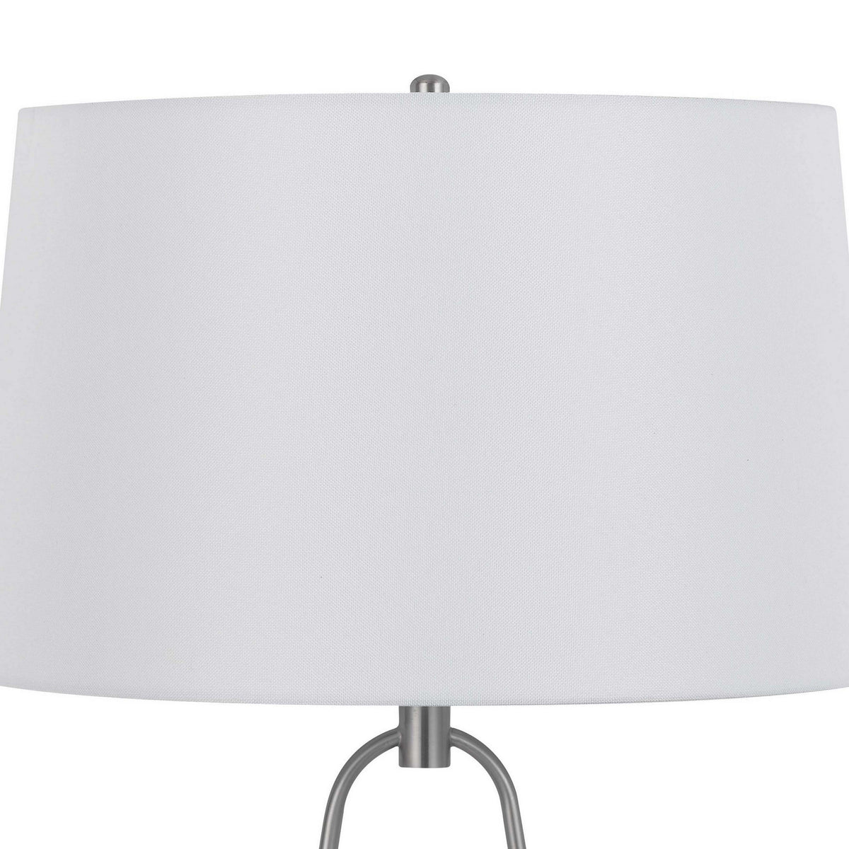 29 Inch Table Lamp, LED Lit, White Drum Hardback, Silver Metal and Glass - BM313627