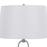 29 Inch Table Lamp, LED Lit, White Drum Hardback, Silver Metal and Glass - BM313627