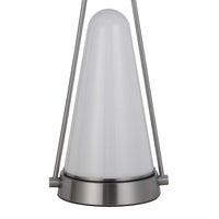 29 Inch Table Lamp, LED Lit, White Drum Hardback, Silver Metal and Glass - BM313627