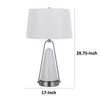 29 Inch Table Lamp, LED Lit, White Drum Hardback, Silver Metal and Glass - BM313627