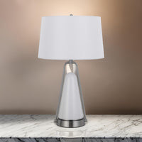 29 Inch Table Lamp, LED Lit, White Drum Hardback, Silver Metal and Glass - BM313627