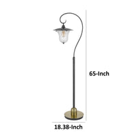 Lem 65 Inch Floor Lamp, Classic Lantern, Glass Shade, Bronze Metal Finish - BM313628