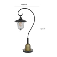 Lem 32 Inch Table Lamp, Classic Lantern, Glass Shade, Bronze Metal Finish - BM313629