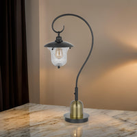 Lem 32 Inch Table Lamp, Classic Lantern, Glass Shade, Bronze Metal Finish - BM313629