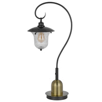 Lem 32 Inch Table Lamp, Classic Lantern, Glass Shade, Bronze Metal Finish - BM313629