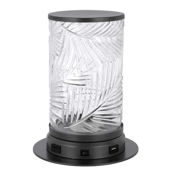 Hem 9 Inch Accent Lamp, LED, Leaf Pattern Glass Shade, Gray Metal Finish - BM313630